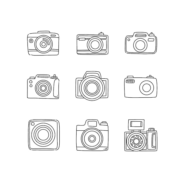 camera hand drawn doodle illustrations vector set