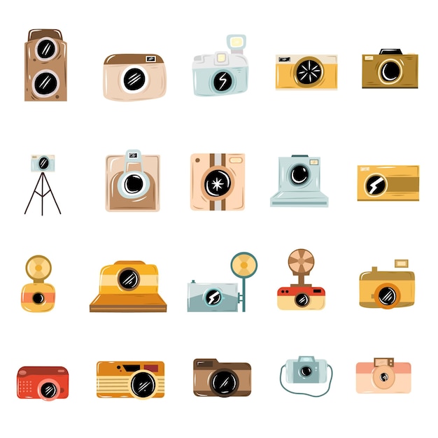 Camera icons hand drawn doodle