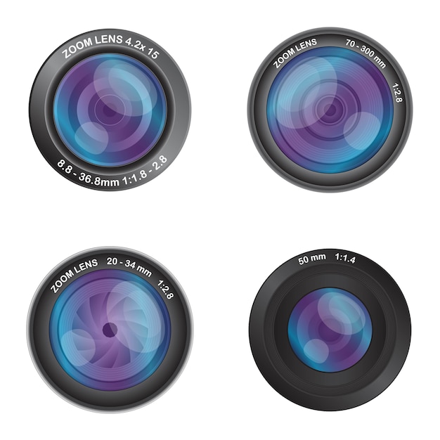 Camera lens set isolated on white