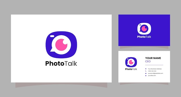 Camera logo and speech bubble with business card