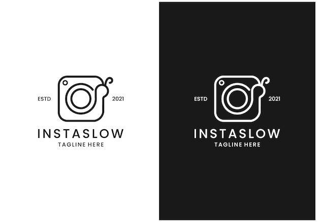 Camera and snail abstract logo design premium vektorPrint