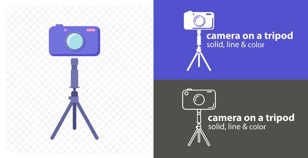 Camera tripod flat icon line icon