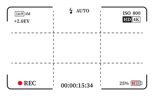 Camera viewfinder frame video or photo focus screen Recording or snapshot template digital display dslr cam capture interface for photography or videography flat vector illustration