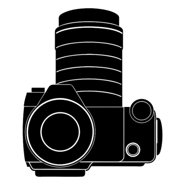 Vector camera with a large lens top view silhouette 8