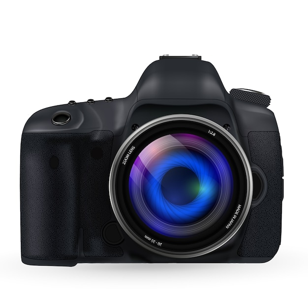 Camera with lens frontal view