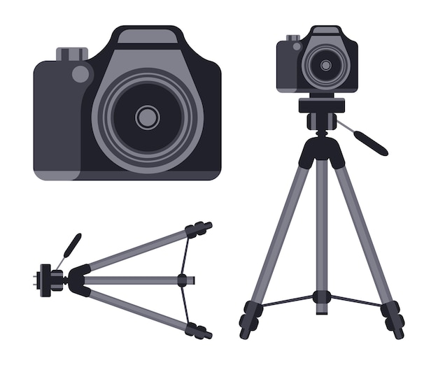 Camera with tripod vector set