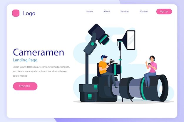 Cameramen concept landing page website flat vector template