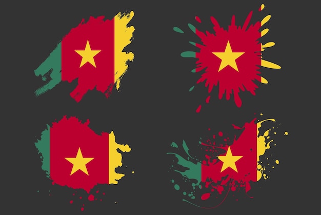 Cameroon flag brush splash vector set country logo asset paint grunge illustration concept