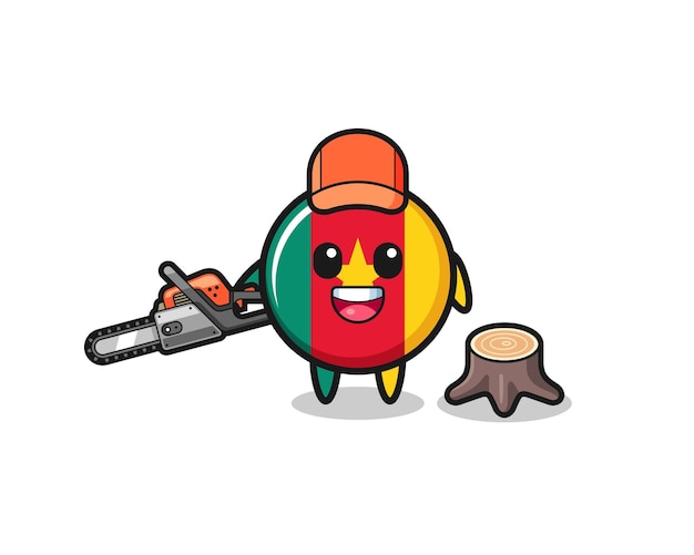 Cameroon flag lumberjack character holding a chainsaw