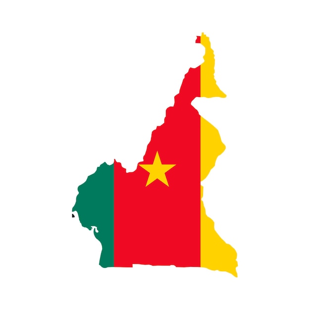 Cameroon map silhouette with flag on white background