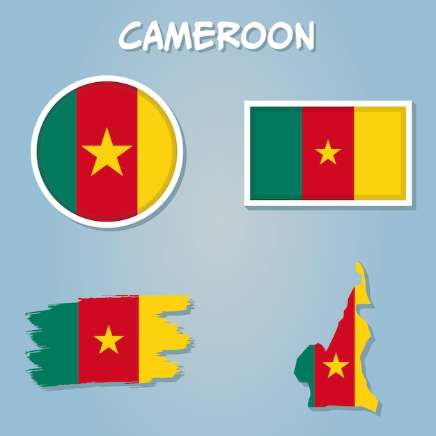 Cameroon vector set Detailed country shape with region borders flags and icons