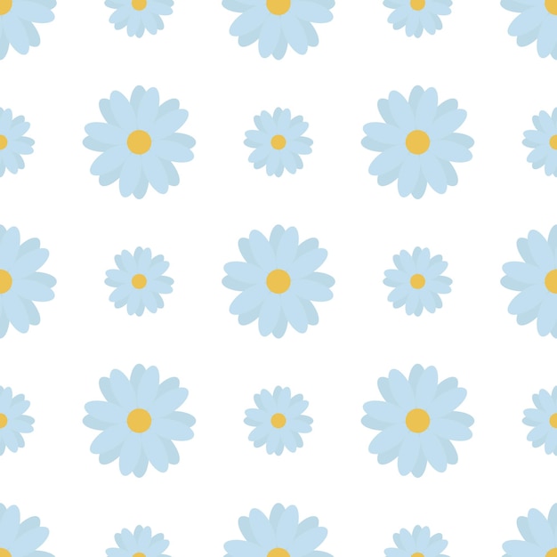 Camomiles delicate blue flowers seamless floral pattern