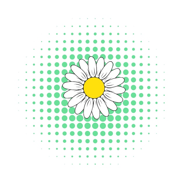 Camomille flower icon in comics style isolated on white background