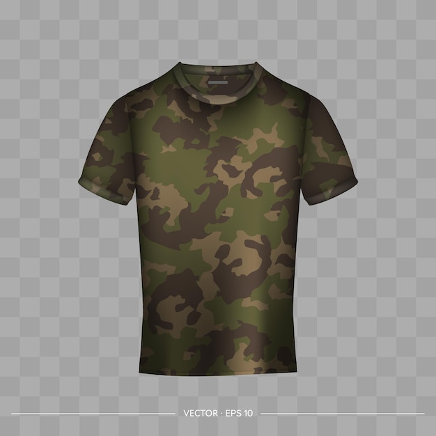 Camouflage realistic tshirt front view Tshirt with space for a logo or print Vector illustration