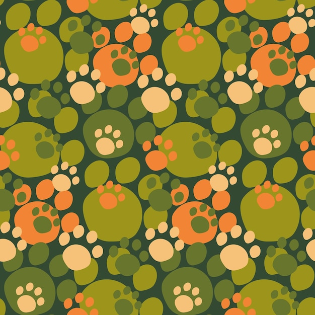 Camouflage seamless pattern Cute animal paw pattern in khaki colors