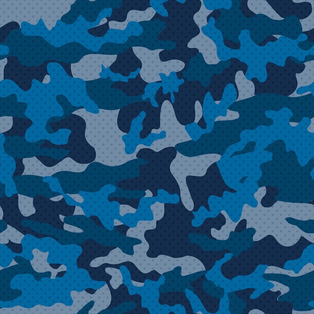 Camouflage vector blue seamless pattern