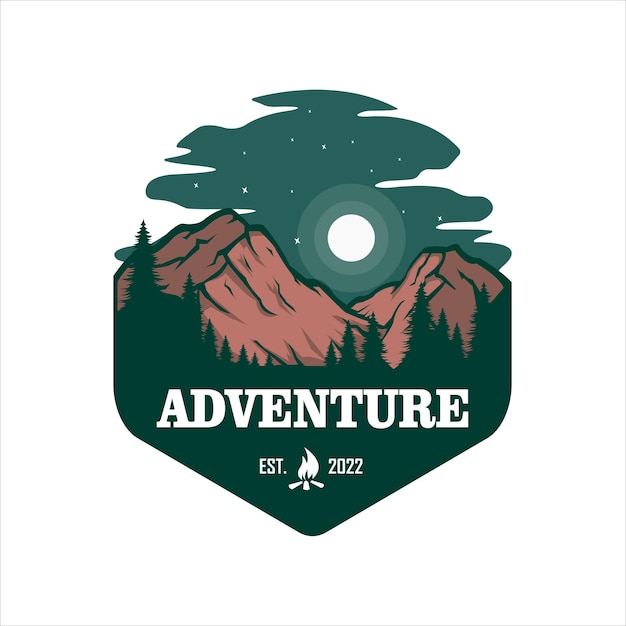 Camp adventure vector logo, mountain premium logo vector. design for badge, sticker, emblem, etc