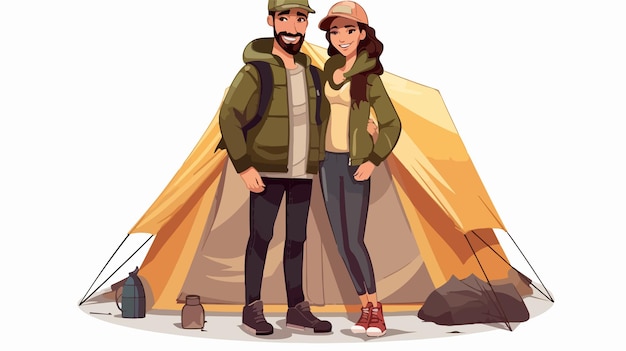 Camp Couple Cartoon Characters Vector Illustration