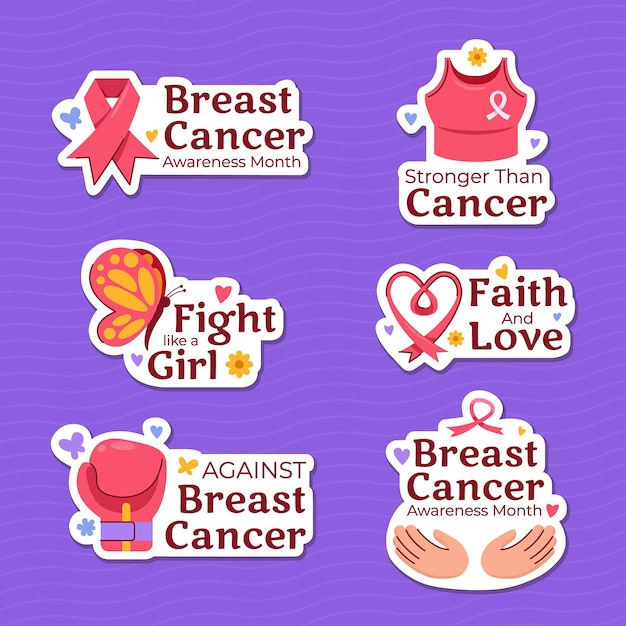 Vector campaign stickers to spread awareness of breast cancer