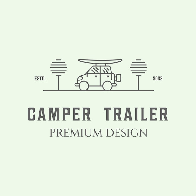 Camper trailer icon logo line art minimalist vector illustration design