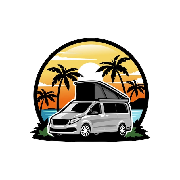 camper van car with pop up tent illustration logo vector