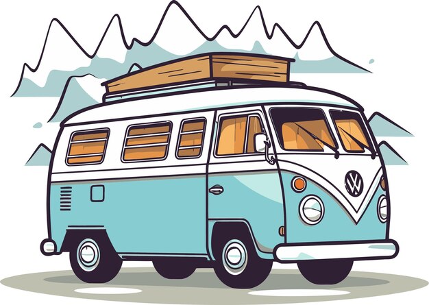 Vector camper van lifestyle vector graphic with outdoor fun