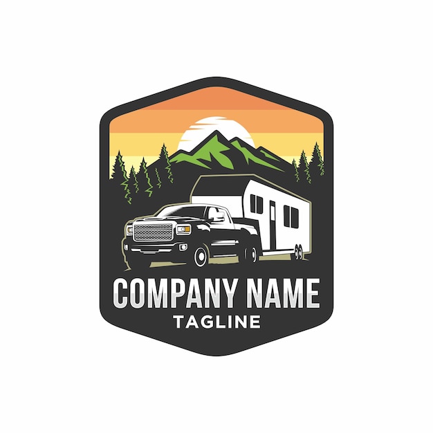 Camper van or recreational vehicle RV adventure car logo template