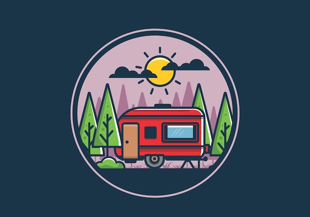 Campervan in the jungle flat illustration