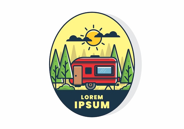 Campervan in the jungle flat illustration