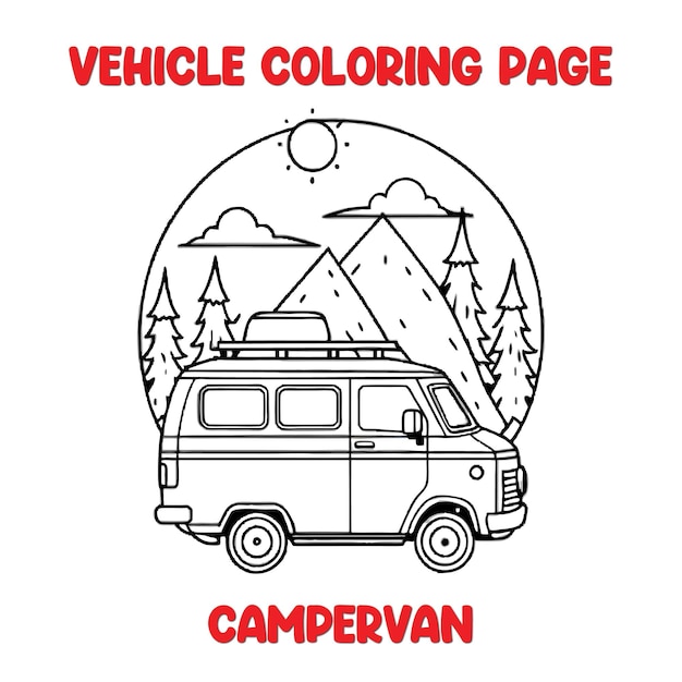 Vector campervan vehicle coloring page colored illustration