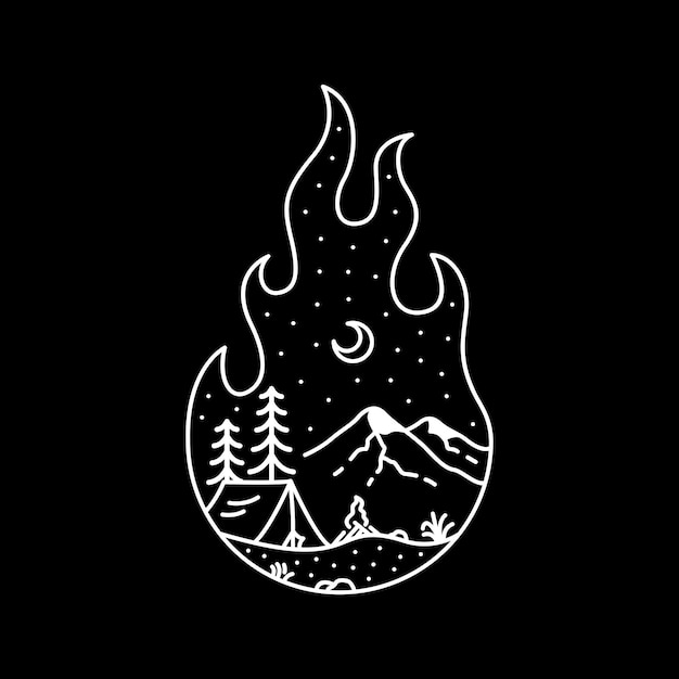 Campfire and Adventure 1 Monoline Illustration