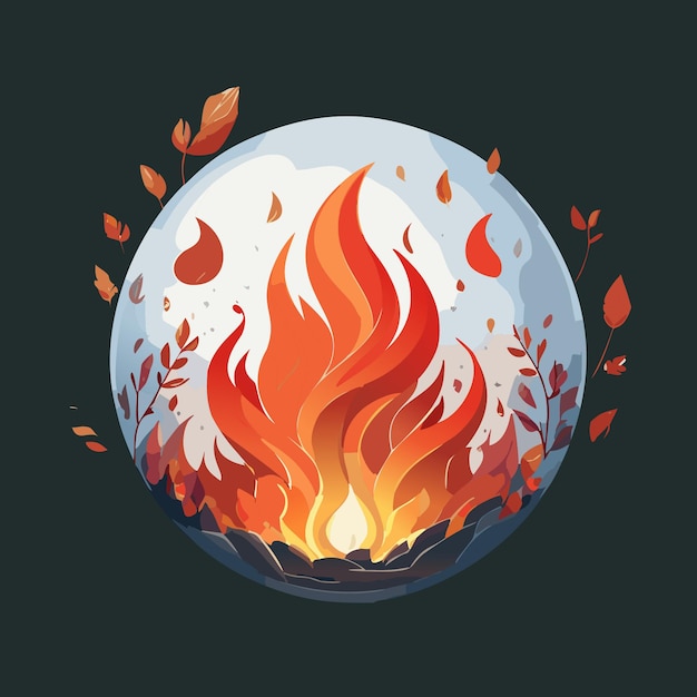 Vector campfire cartoon fire heat flame emblem ember burning in magical orb illustration design icon art