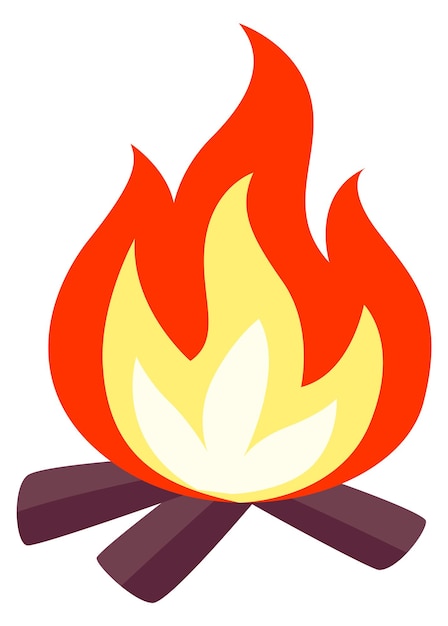 Campfire icon Cartoon fire on woods Bonfire symbol