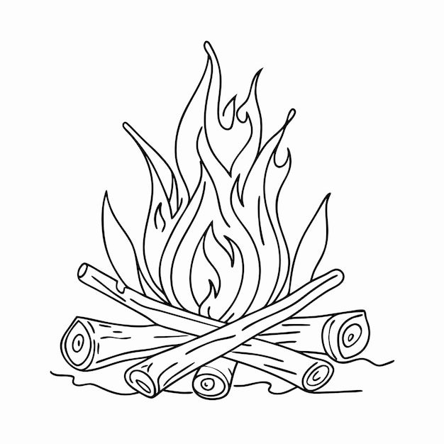 a campfire in line art style for a vector illustration