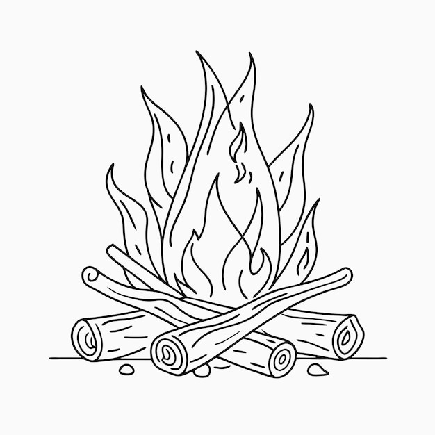 Vector a campfire in line art style for a vector illustration