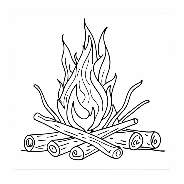 Vector a campfire in line art style for a vector illustration