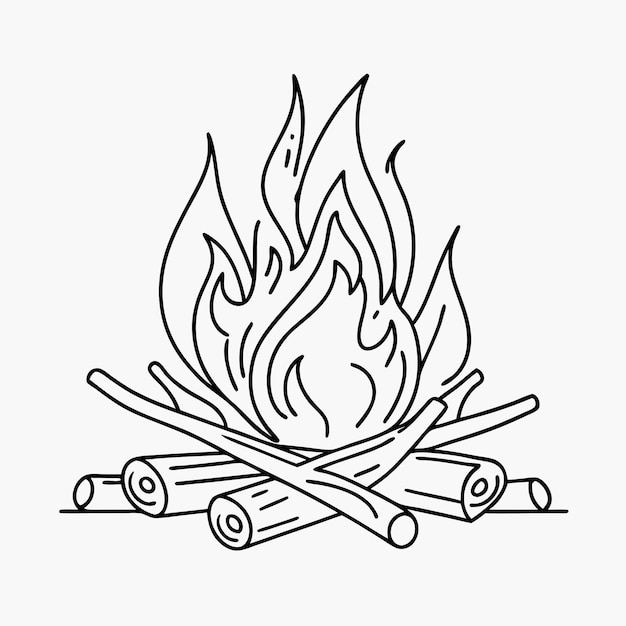 a campfire in line art style for a vector illustration