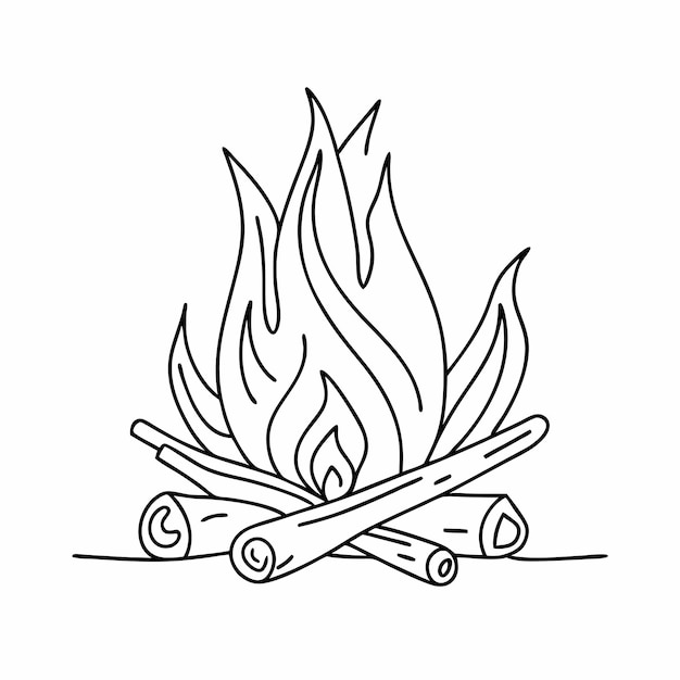 a campfire in line art style for a vector illustration