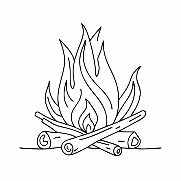 Vector a campfire in line art style for a vector illustration