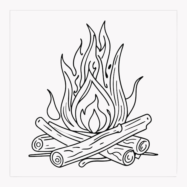 a campfire in line art style for a vector illustration