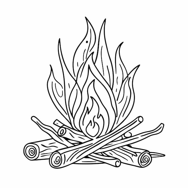 a campfire in line art style for a vector illustration