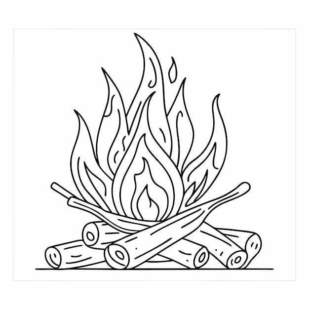 a campfire in line art style for a vector illustration