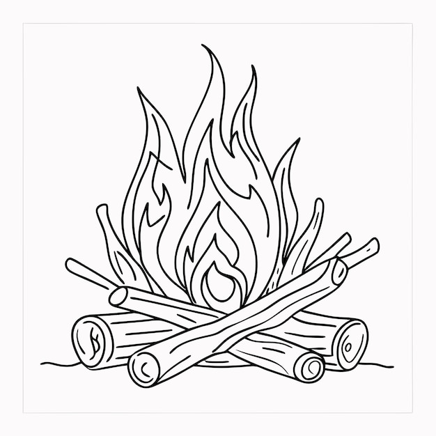 Vector a campfire in line art style for a vector illustration