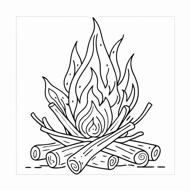 Vector a campfire in line art style for a vector illustration