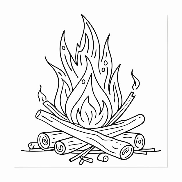 a campfire in line art style for a vector illustration