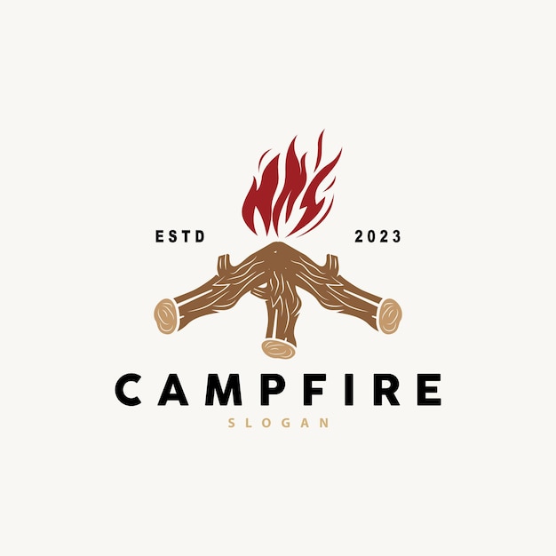 Campfire Logo Design Bonfire Vector Adventure Camp Outdoor Wood Flame Vintage Retro Illustration