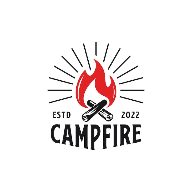 Campfire vintage element isolated on white Vector illustration