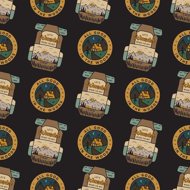 Camping adventure badges pattern.