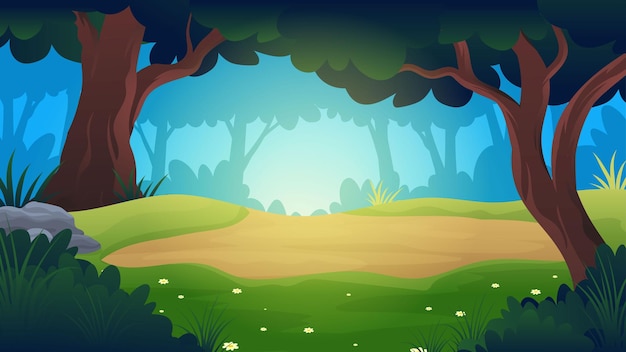 Camping area campsite in the middle of the forest cartoon vector illustration