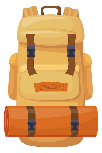 Camping backpack cartoon icon Outdoor tourist bag